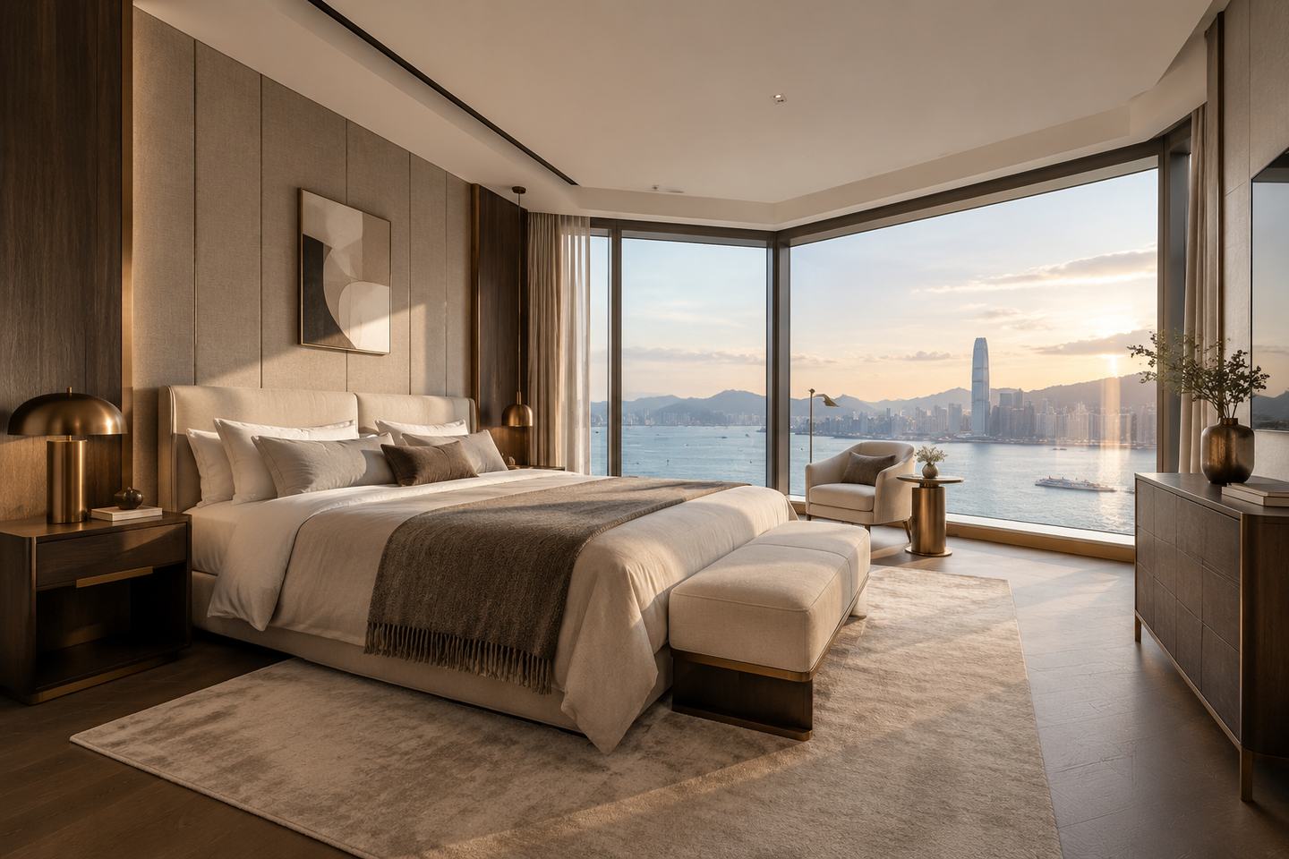 深圳海景大平层设计|五边形主卧,为两种作息留路